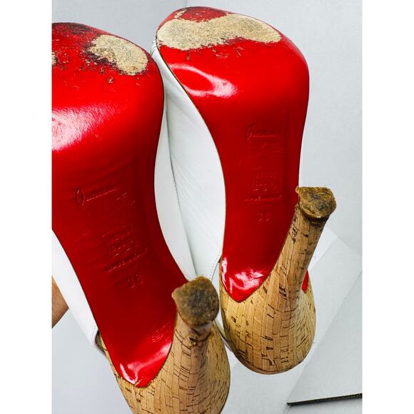 Christian Louboutin Nappa Cork Moyen Slingback Peep Toe Pumps White Silver EU 38 - Picture 7 of 9